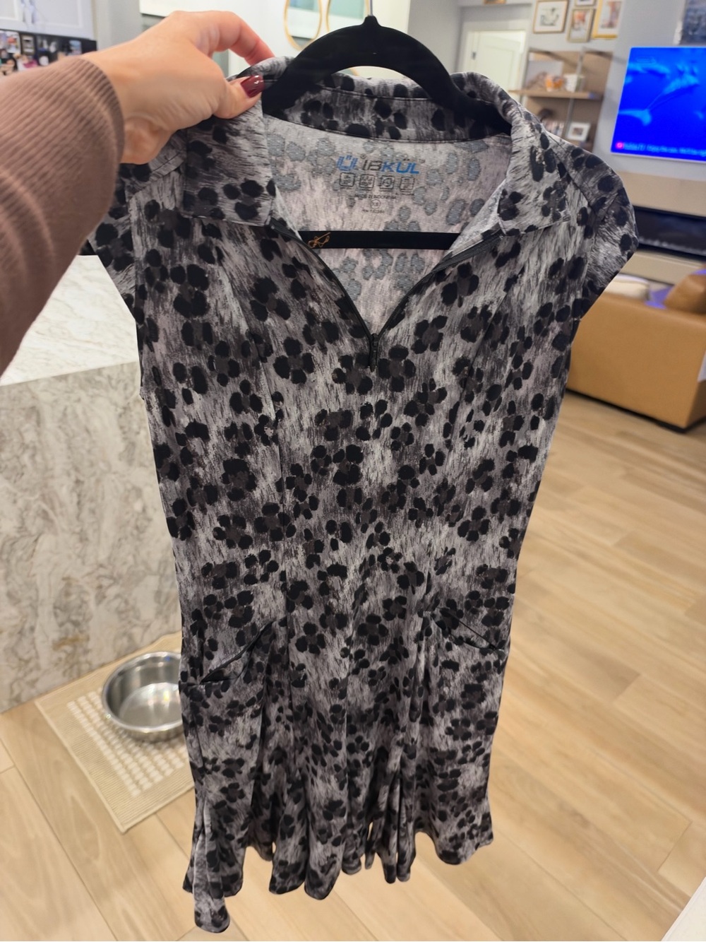 IBKUL Black & Gray Printed Polo Mini Dress
